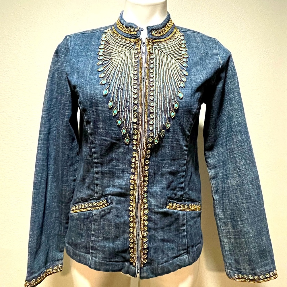 Chicos Beaded Jean Jacket